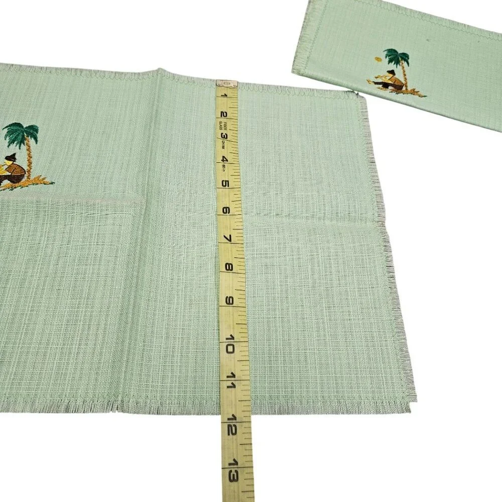 8 Vintage Tropical Themed Linen‎ Napkins Placemat Multicolor Needle Cross Stitch